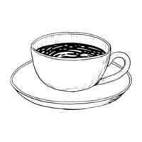 vecteur céramique café tasse avec cappuccino, chaud Chocolat ou cacao noir et blanc illustration pour menus, faire-part, logos, et impressions