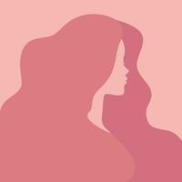 silhouette de une femme avec une longue cheveux sur rose Contexte. sans visage femme portrait. vecteur illustration