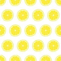 citron tranches sans couture modèle vecteur illustration. rond tranches de mûr Jaune citrons sur blanc Contexte. été tropical Frais des fruits thème fond d'écran.