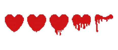 ensemble de pixel art. liquide, égouttage rouge cœurs. Jeu Icônes. romantique symbole. Créatif vecteur illustration.