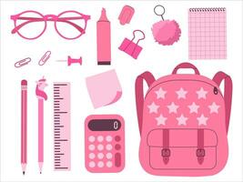 rose école accessoires ensemble dans plat style. vecteur illustration