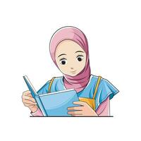 intelligent enfant. les filles dans hijab l'amour en train de lire livres. vecteur illustration