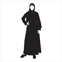 une hijab style femme permanent pose vecteur silhouette