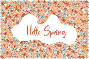 Bonjour printemps, marrant bannière vecteur illustration. saisonnier souhait avec vert feuilles et fleurs pour printemps vacances salutation carte conception