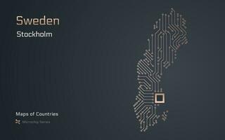 Suède carte avec une Capitale de Stockholm dans une puce électronique circuit modèle. gouvernement électronique. monde des pays vecteur Plans. puce électronique séries