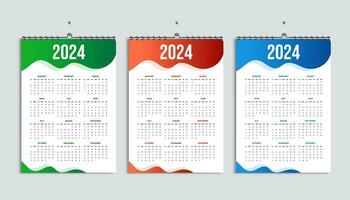 entreprise et Créatif 2024 mur calendrier, coloré 2024 calendrier, Facile et minimal conception, la semaine départs lundi, école, banque, entreprise Bureau utiliser, abstrait pente Couleur forme imprimer, papeterie, un d vecteur