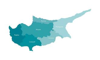 vecteur isolé illustration de simplifié administratif carte de Chypre. les frontières et des noms de le les quartiers, Régions. bleu silhouettes. blanc contour.