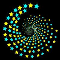 vecteur abstrait modèle dans le forme de or et bleu étoiles arrangé dans une spirale sur une noir Contexte