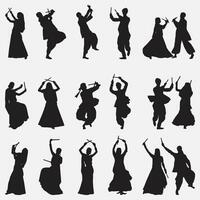 Dandiya silhouette ensemble vecteur