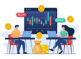 gens en cours d'analyse chandelier graphiques et Stock marché statistiques, Stock commerce, économique croissance, affaires investissement, Stock marché les tendances, technique une analyse stratégie, affaires bénéfices calcul vecteur