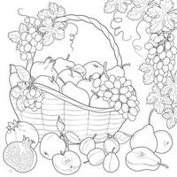 mûr fruit dans une panier noir et blanc vecteur illustration