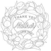 les mères journée couronne. les mères journée salutation carte avec magnifique tulipes. coloration page vecteur