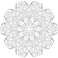 printemps fleur mandala dans noir et blanche. rond modèle pour coloration vecteur