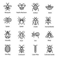 pack de insectes et mites ligne Icônes vecteur