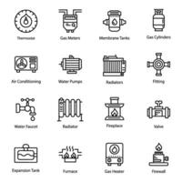 chauffage et thermostat ligne vecteur Icônes