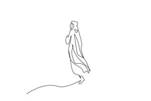 femme magnifique longue robe rêver ligne art pose concept vecteur