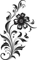 fabriqués à la main pétale parchemins vecteur icône complexe noir fleur noir conception