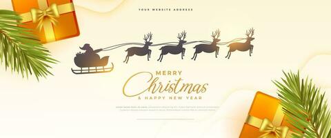 décoratif joyeux Noël vœux bannière avec en volant Père Noël traîneau vecteur
