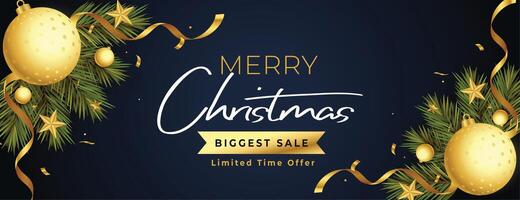 joyeux Noël promotionnel vente bannière avec 3d réaliste éléments vecteur