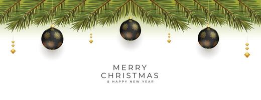 joyeux Noël invitation bannière avec pin sapin et 3d Balle vecteur