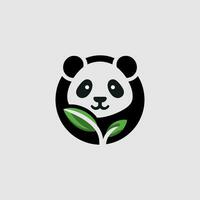 Panda et feuille minimaliste logo vecteur