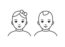 les enfants visage de fille et garçon, ligne icône. petit personnes. bébé, de bonne heure âge. vecteur contour illustration