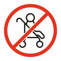 interdit entrée avec poussette, ligne signe. symbole de landau avec bébé interdit. restriction sur entrée avec bébé le chariot. vecteur signe