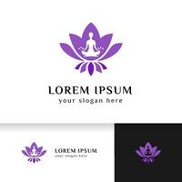 stock de conception de logo de yoga. méditation humaine en illustration vectorielle de fleur de lotus en couleur violette vecteur