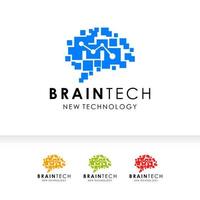 modèle de conception de logo numérique brain tech. illustration de symbole de signe de cerveau vecteur