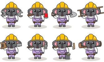 dessin animé mignon de koala étant un bricoleur avec de gros outils. vecteur