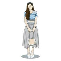 vecteur illustration de une magnifique svelte femme permanent avec une fourre-tout sac. femmes avec mignonne mode