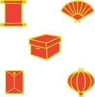 chinois Nouveau année élément, enveloppe, cadeau boîte, ventilateur, lettre cintre et lanternes. vecteur