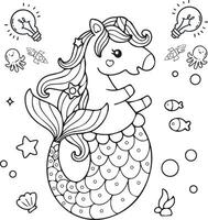 mignonne bébé Licorne séance avec petit gâteau griffonnage dessin coloration page illustration vecteur
