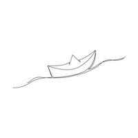 continu une ligne papier bateau vecteur dessin sur eau, style de contour une seule ligne illustration art