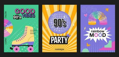 ensemble de rétro affiches. retour à le années 90, nostalgique faire la fête, vibrations, ambiance. vecteur conception pour brochure, poste, carte postale pour un événement