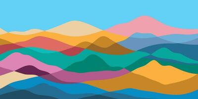 Montagne couleurs, translucide vagues, coucher de soleil, abstrait verre formes, moderne arrière-plan, conception vecteur illustration