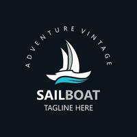 voilier ancien logo minimaliste avec vague, Voyage yacht ou voile bateau vecteur conception