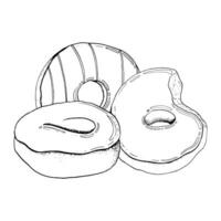 vitré beignets main tiré vecteur noir et blanc illustration. délicieux rond beignets pour boulangeries et Pâtisserie dessins