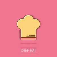 icône de chapeau de chef dans le style comique. pictogramme d'illustration de dessin animé de vecteur de chapeau de cuisinière. chef restaurant business concept splash effet.