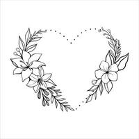 décoratif Cadre conception avec fleurs couronne dans forme cœur vecteur