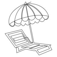 continu Célibataire ligne art dessin de plage parapluie et chaise pour été vacances contour vecteur illustration