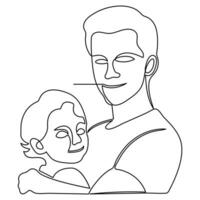 content du père et le sien enfant papa détient le bébé dans le sien bras continu un ligne art dans contour vecteur