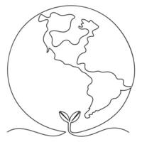 global carte vert Terre planète monde écologie de continu un ligne art dessin Terre journée contour vecteur illustration