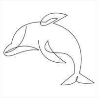 dauphin poisson continu un ligne art dessin minimaliste nager main tiré contour vecteur illustration