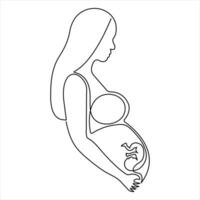 femme journée Enceinte femme content mère en portant sa Enceinte ventre continu un ligne dessin contour vecteur