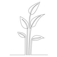 continu Célibataire ligne dessin plante de feuille contour vecteur icône minimaliste art