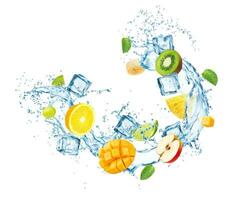 cercle l'eau boisson éclaboussure de des fruits et la glace cubes vecteur