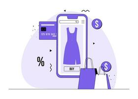 en ligne achats plat illustration concept, en ligne Vêtements magasin, commerce électronique, mobile achats, spécial offre, éclat vente, commande en ligne vecteur