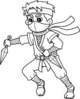 ninja en portant une kunai isolé coloration page vecteur
