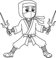 ninja en portant une double sai isolé coloration page vecteur